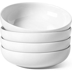 8.5 Inch Set of 4 White Large Salad Bowls and Serving Bowls